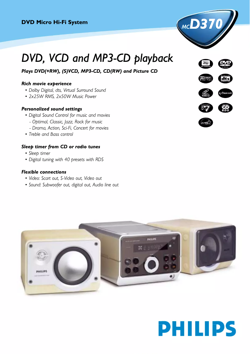 Page n°1 - Fiche technique Philips MC-D370