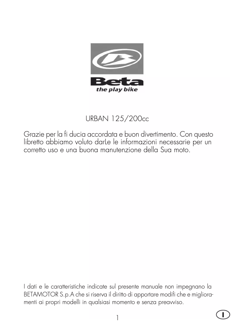 Page 1 de la notice Manuel utilisateur Beta Urban 200 Special