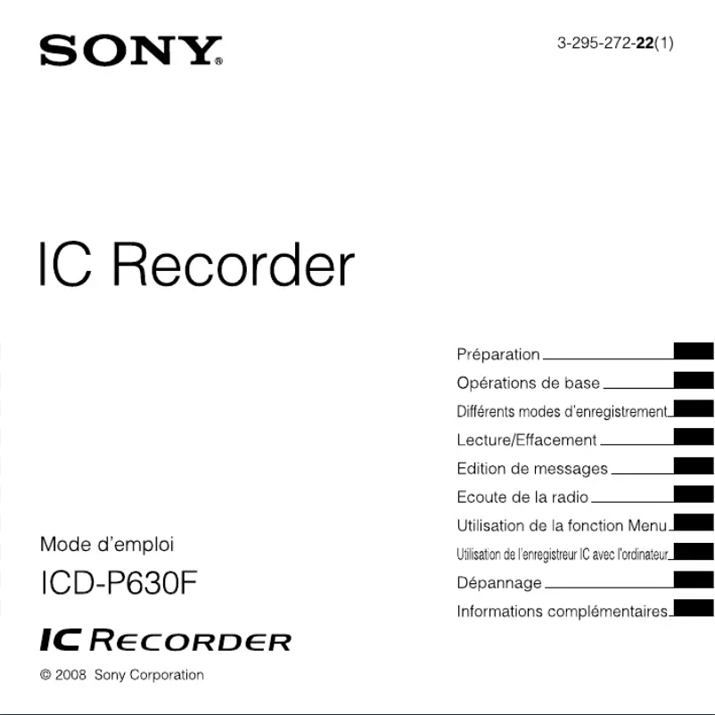 Page n°1 - Manuel utilisateur Sony ICD-P630F