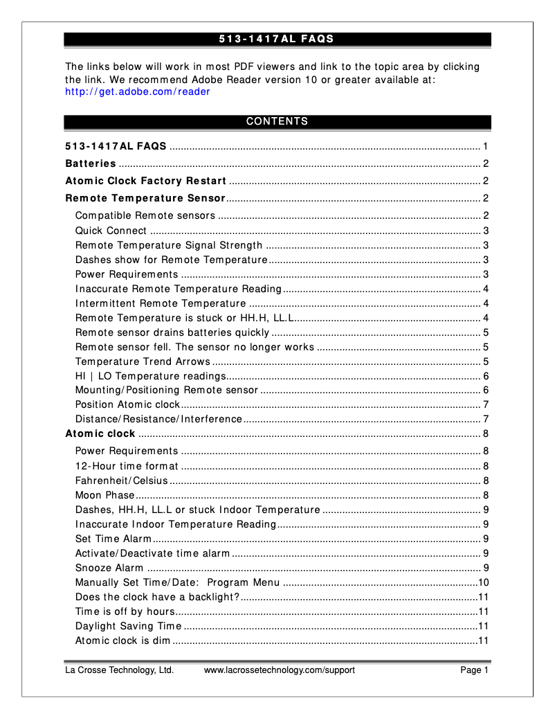 Page 1 de la notice FAQ La Crosse Technology 513-1417AL