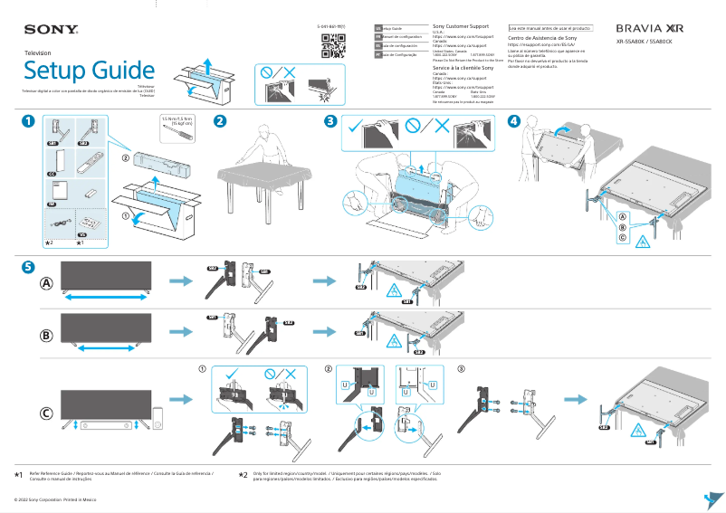 Page 1 de la notice Guide d'installation Sony XR-55A80K