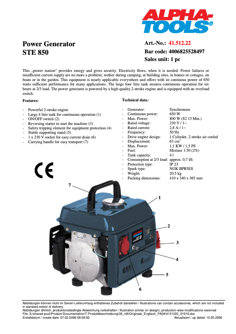Page n°1 - Manuel utilisateur Alpha Tools STE 850