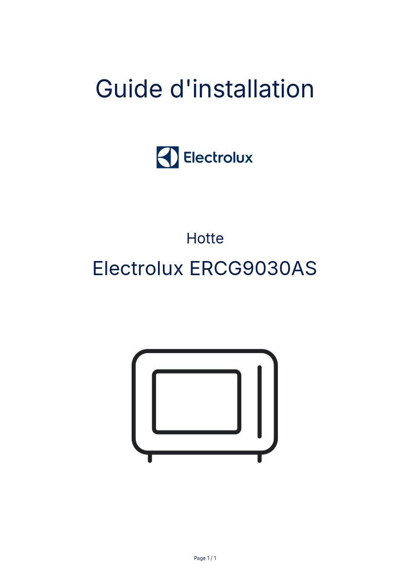 Page n°1 - Guide d'installation Electrolux ERCG9030AS