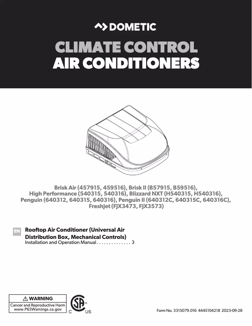 Page 1 de la notice Guide d'installation Dometic Penguin II