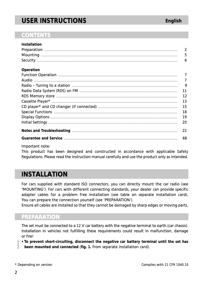 Page n°1 - Manuel utilisateur VDO Dayton CD 3100