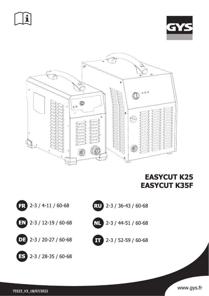 Page 1 de la notice Manuel utilisateur GYS Easycut K35F