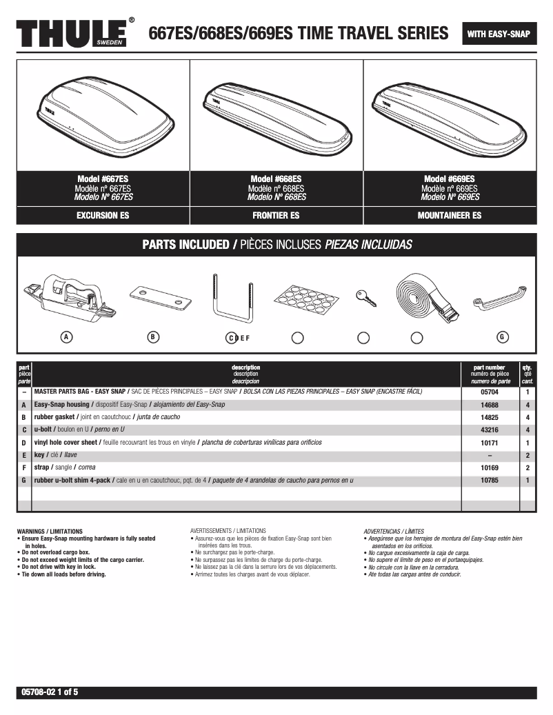 Page 1 de la notice Manuel utilisateur Thule Time Traveler Mountaineer 669ES