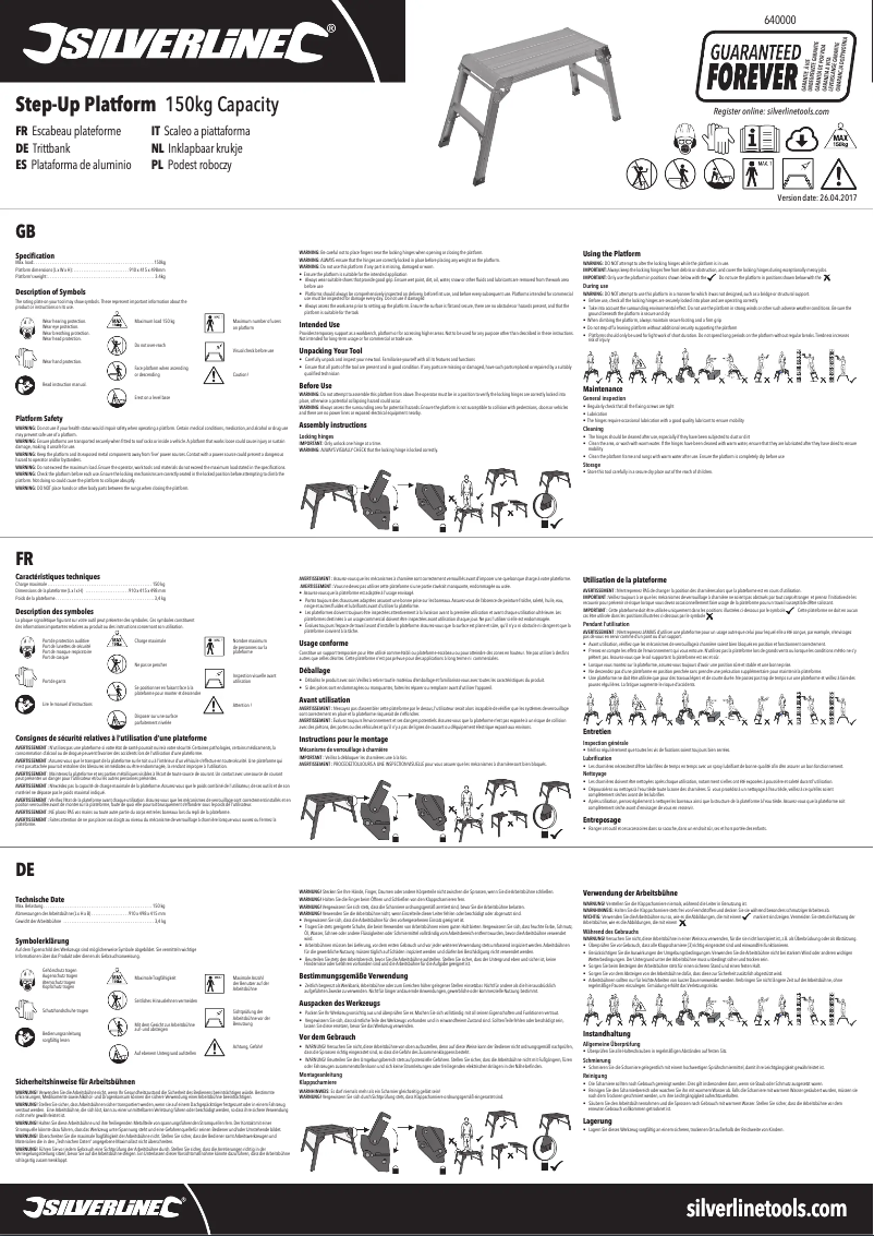 Page 1 de la notice Manuel utilisateur Silverline 640000