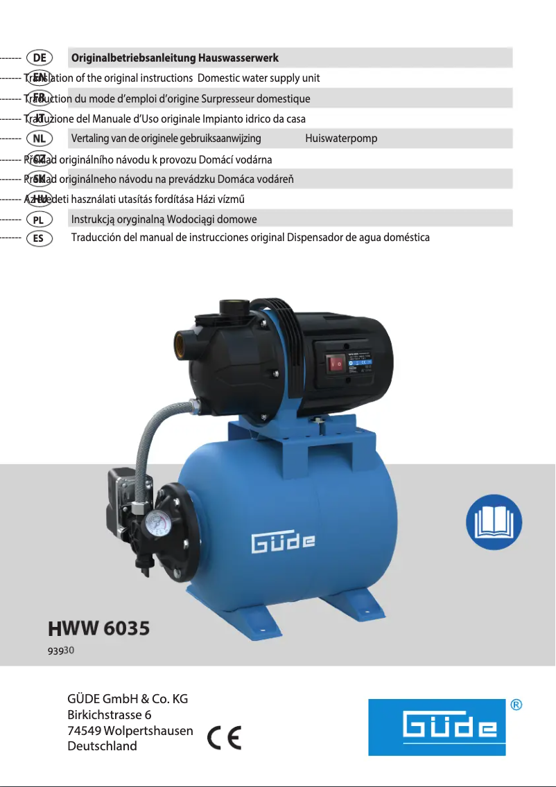 First page image of the manual for HWW 6035