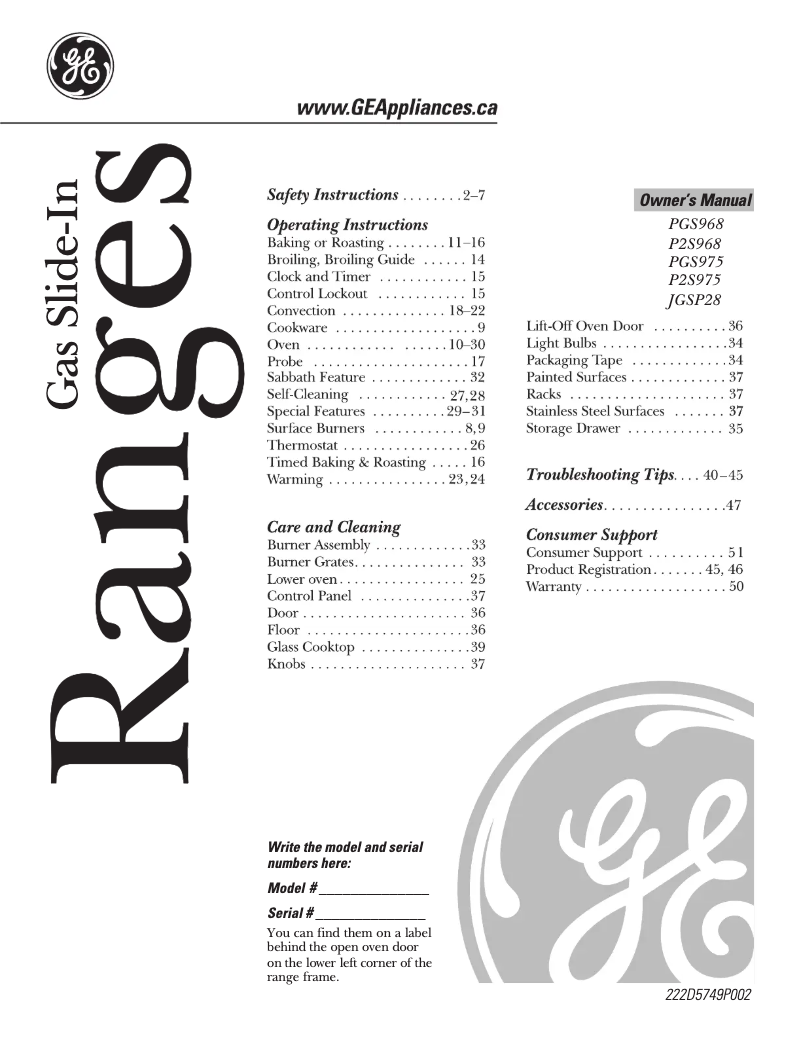 Page 1 of the manual User Manual GE P2S975SERSS