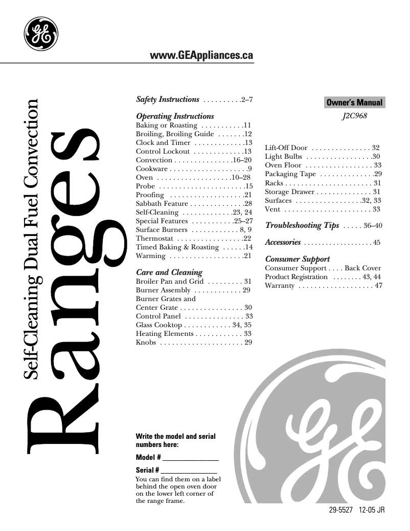 Page 1 de la notice Manuel utilisateur GE J2C968WEKWW