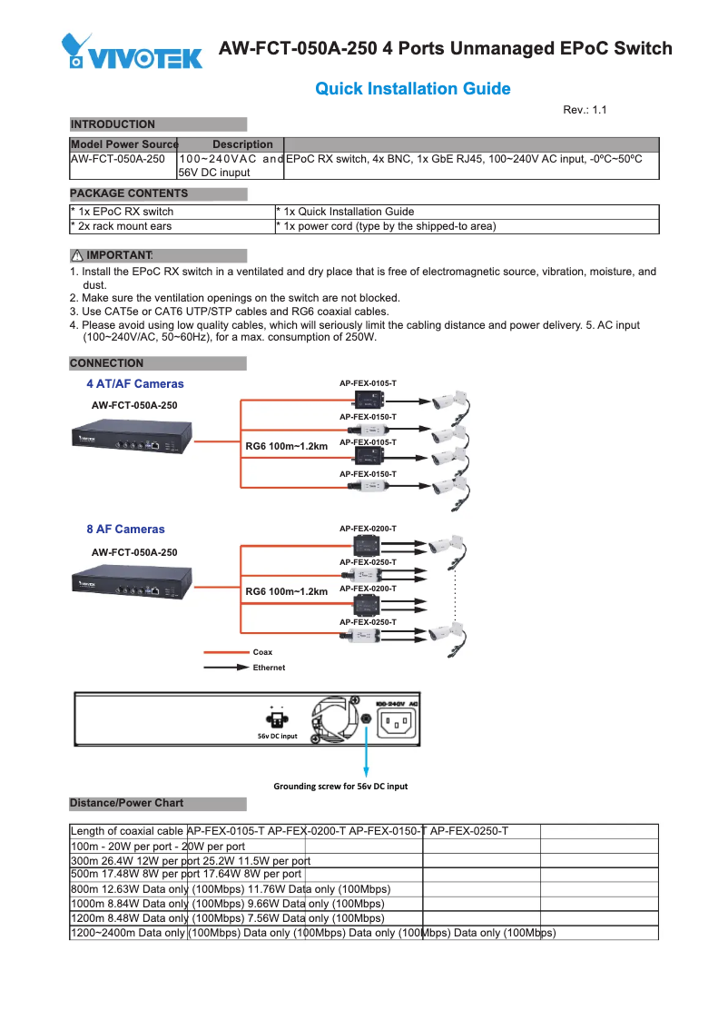 Page 1 de la notice Guide d'installation Vivotek AW-FCT-050A-250