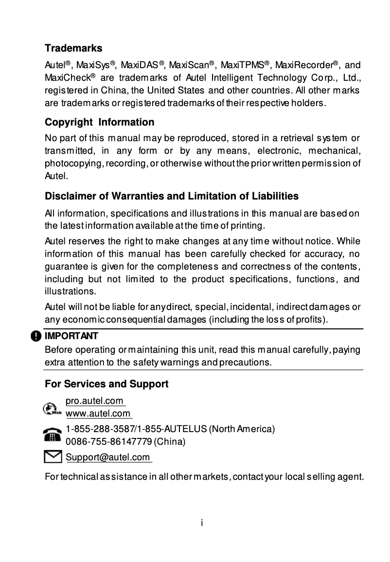 Page 1 de la notice Manuel utilisateur Autel MaxiIRT IR100