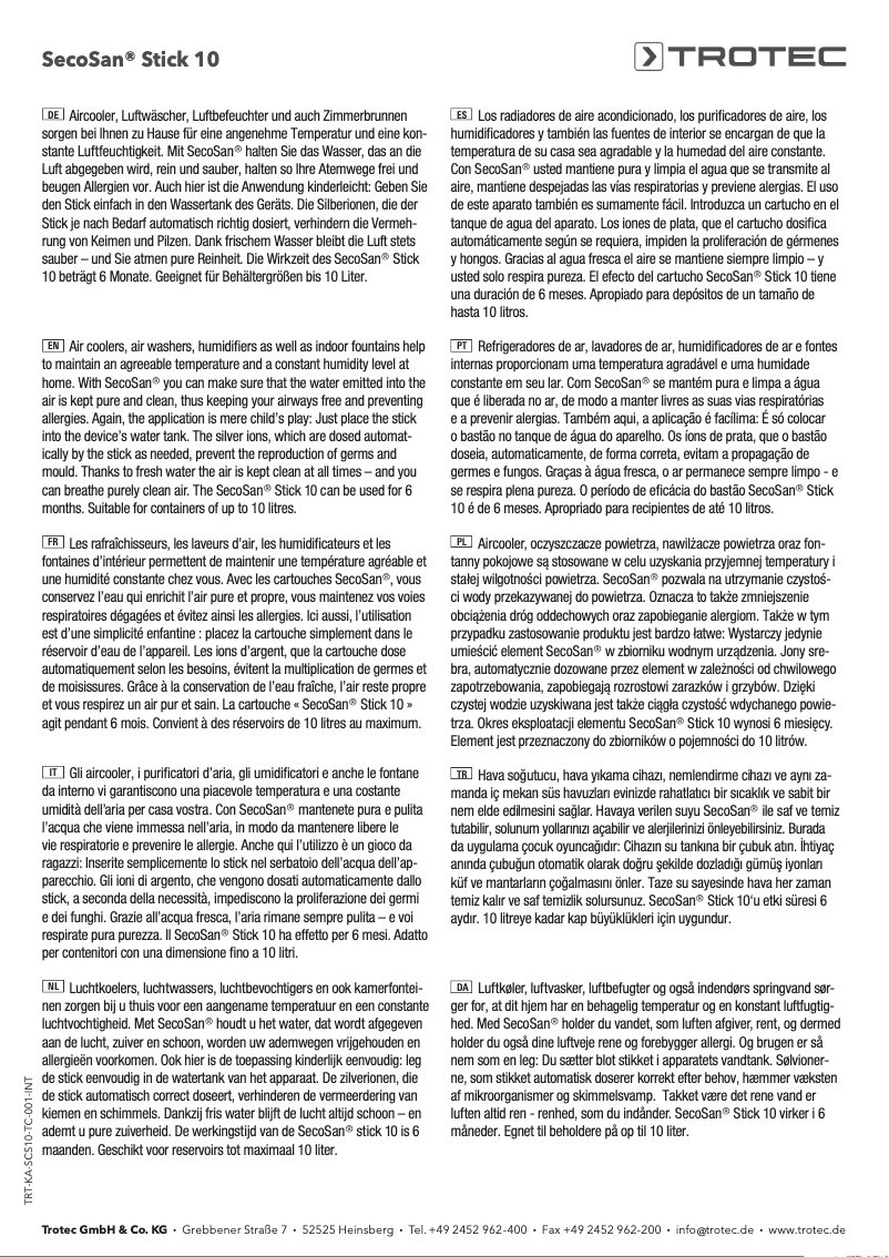 Image de la première page du manuel de l'appareil SecoScan Stick 10