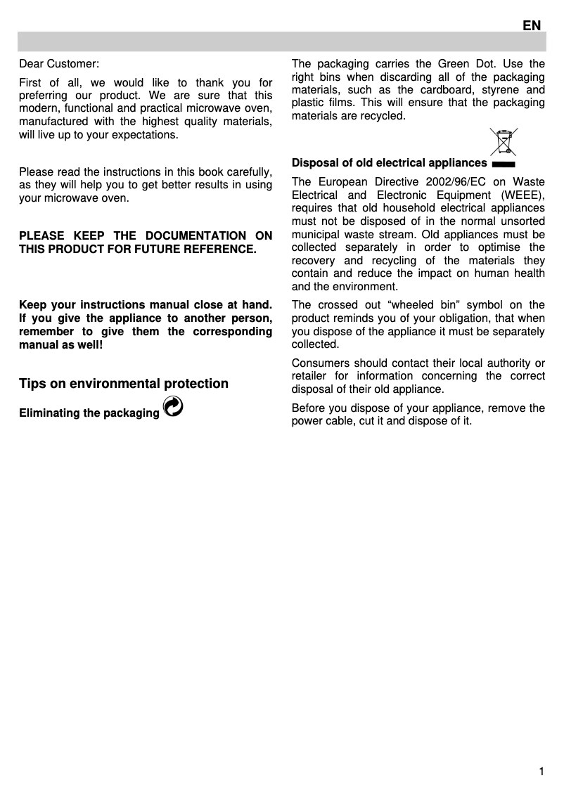 Page n°1 - Manuel utilisateur Gorenje BM2120AX