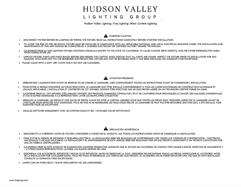 Page n°1 - Manuel utilisateur Hudson Valley Madison Square 4114-AGB