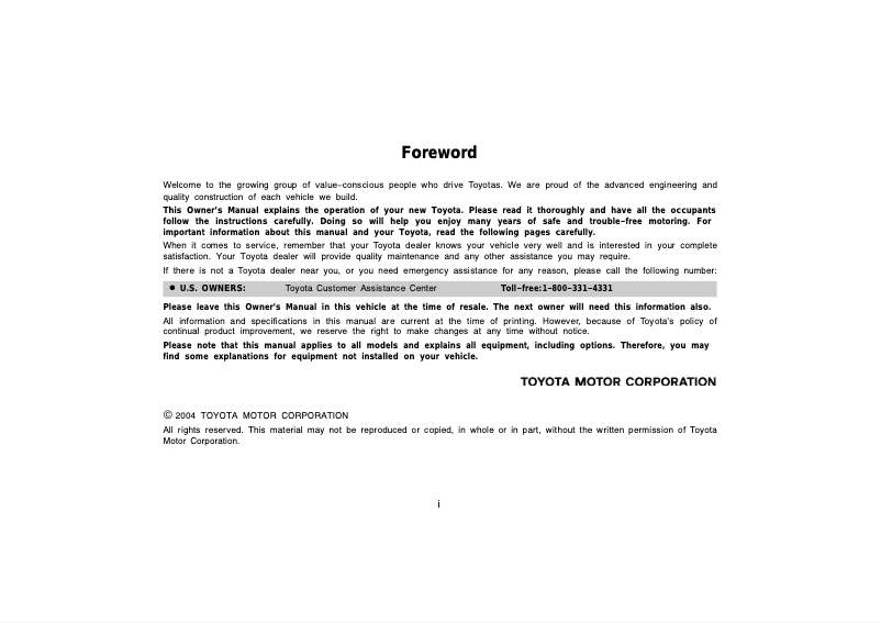 Page 1 de la notice Manuel utilisateur Toyota Land Cruiser (2005)