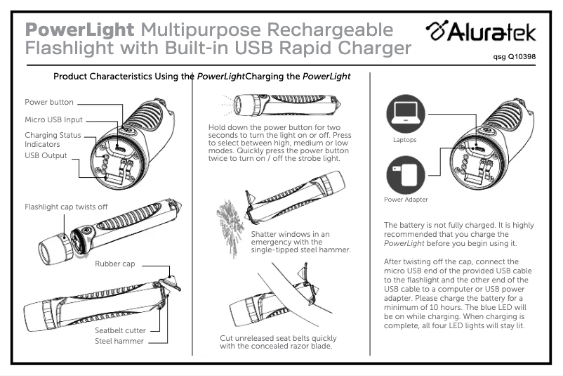 Page 1 de la notice Manuel utilisateur Aluratek PowerLight Multipurpose 10400 mAh