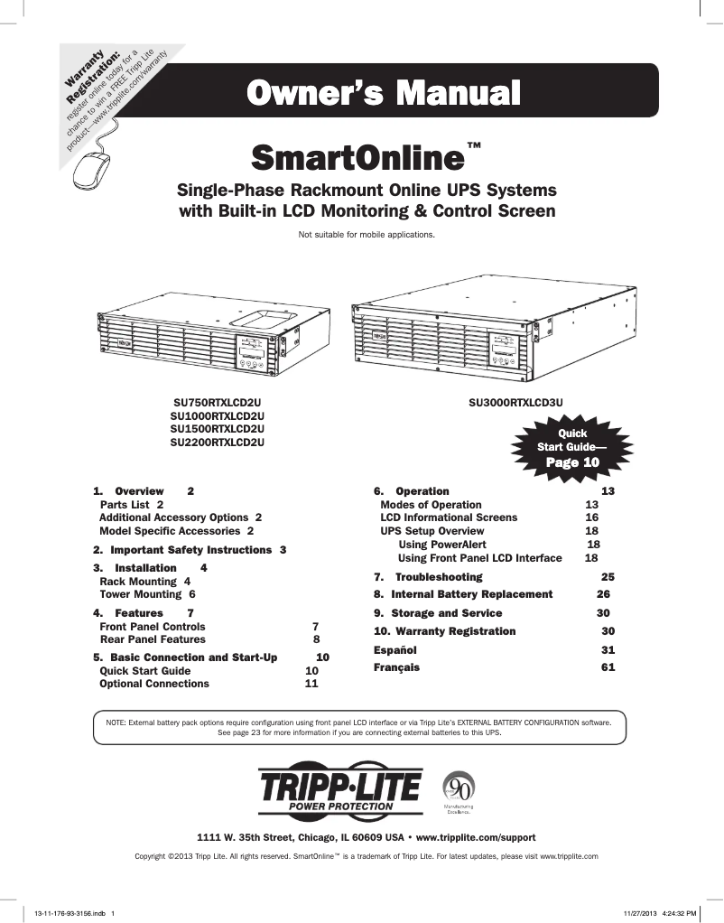 Page n°1 - Manuel utilisateur Tripp Lite SmartOnline SU3000RTXLCD3U