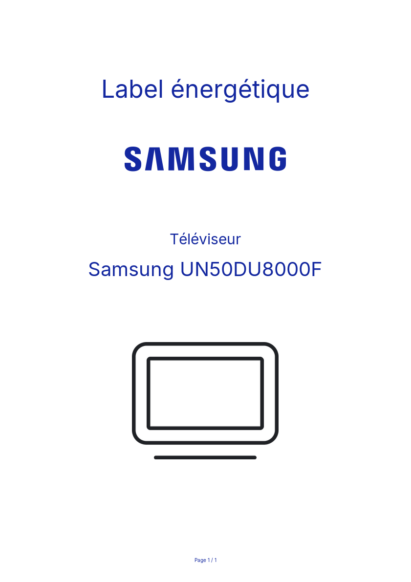 Page n°1 - Label énergétique Samsung UN50DU8000F
