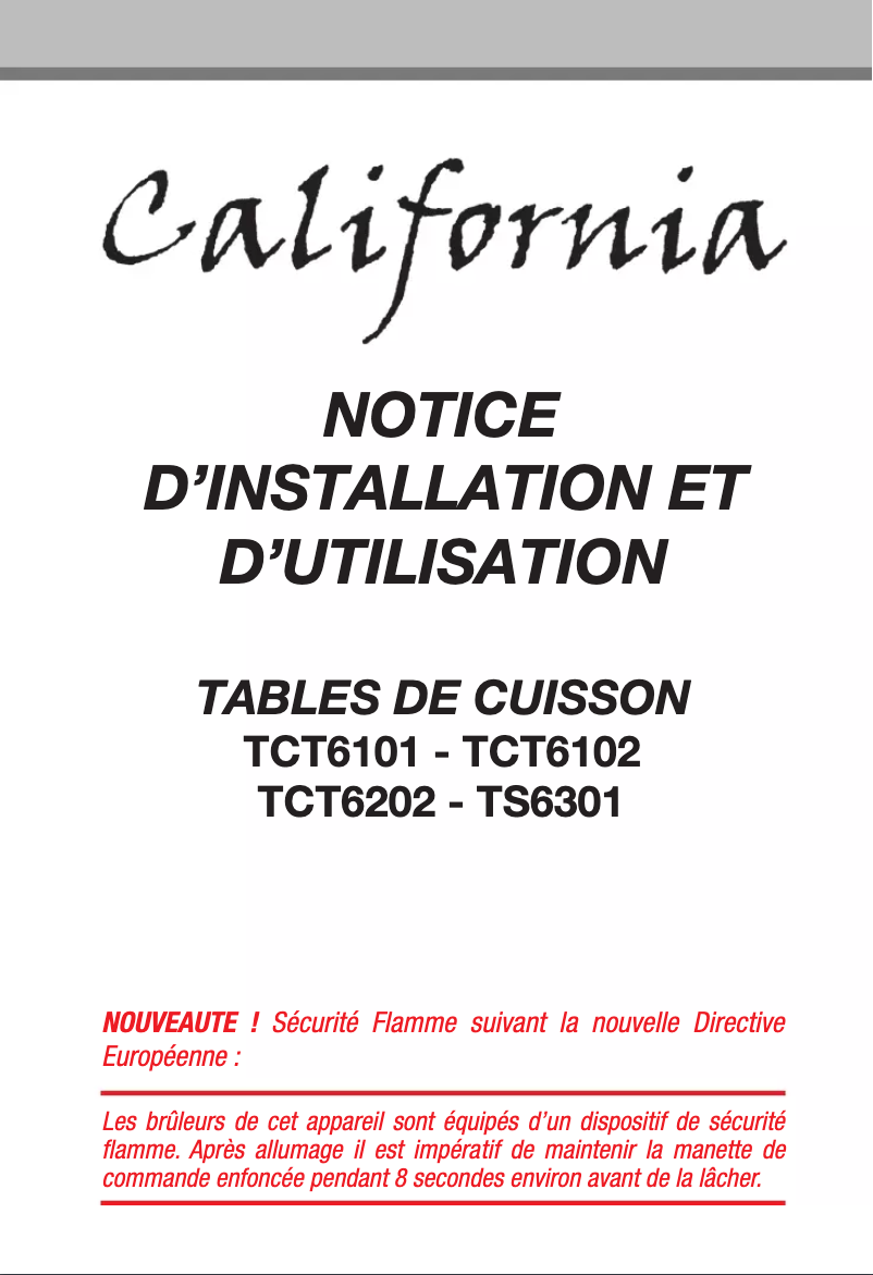 Page 1 de la notice Manuel utilisateur California TCT6202BCA