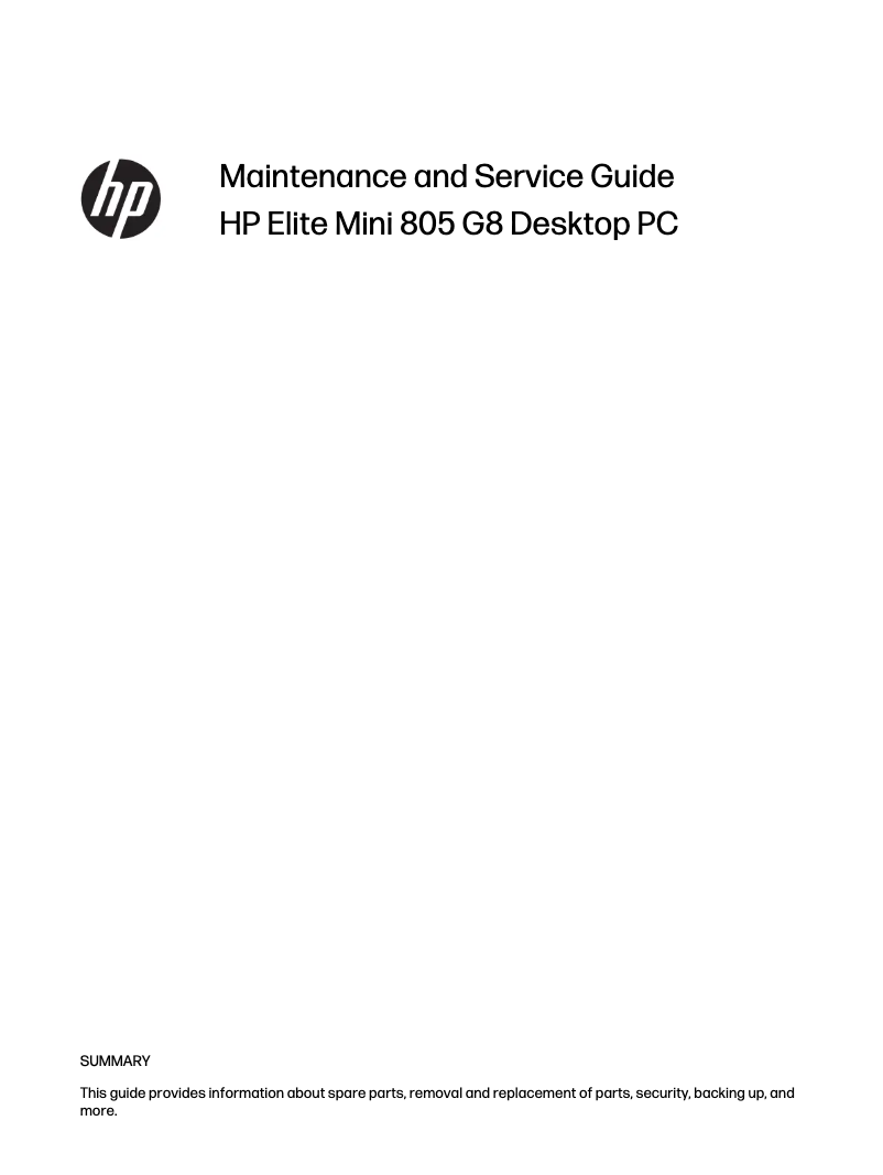 Page 1 de la notice Manuel utilisateur HP Elite Mini 805 G8