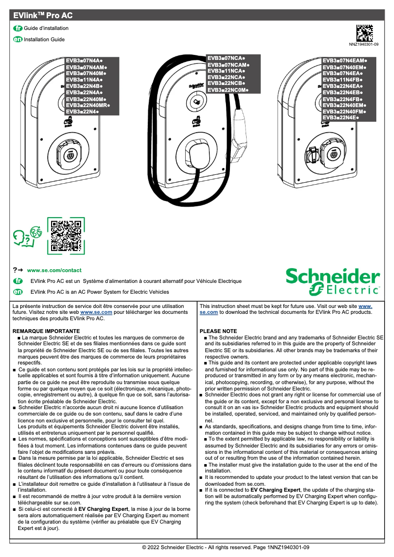 Page n°1 - Guide d'installation Schneider EVB3S11N4A