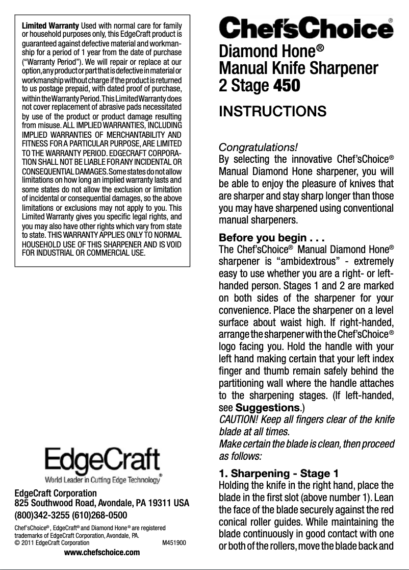 Page n°1 - Manuel utilisateur Chef's Choice Manual 450