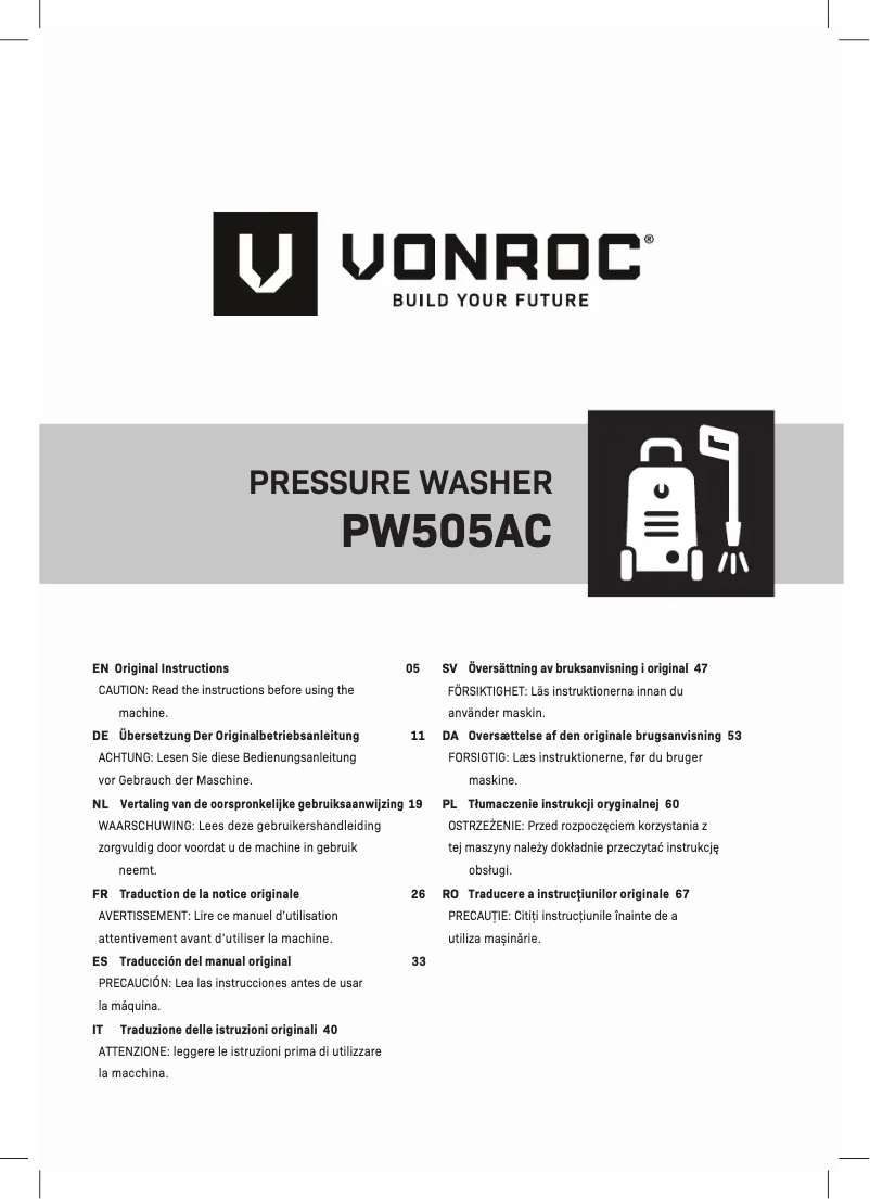 Page n°1 - Manuel utilisateur Vonroc PW505AC