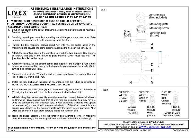 Page 1 de la notice Manuel utilisateur Livex Lighting Arabesque 41108-91