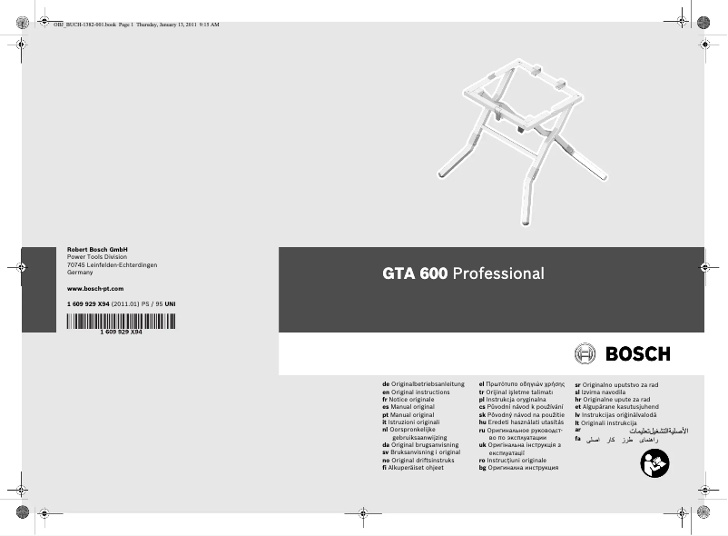 Page 1 de la notice Manuel utilisateur Bosch GTA 600 Professional