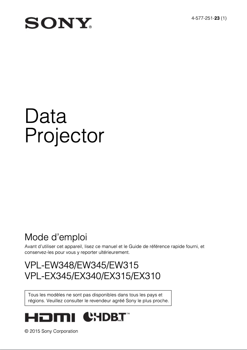 Imagen de la primera página del manual del dispositivo VPL-EX340