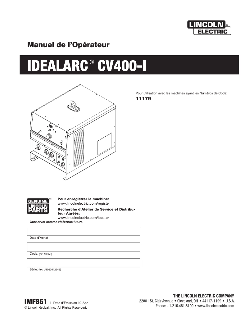 Imagen de la primera página del manual del dispositivo Idealarc CV400-I