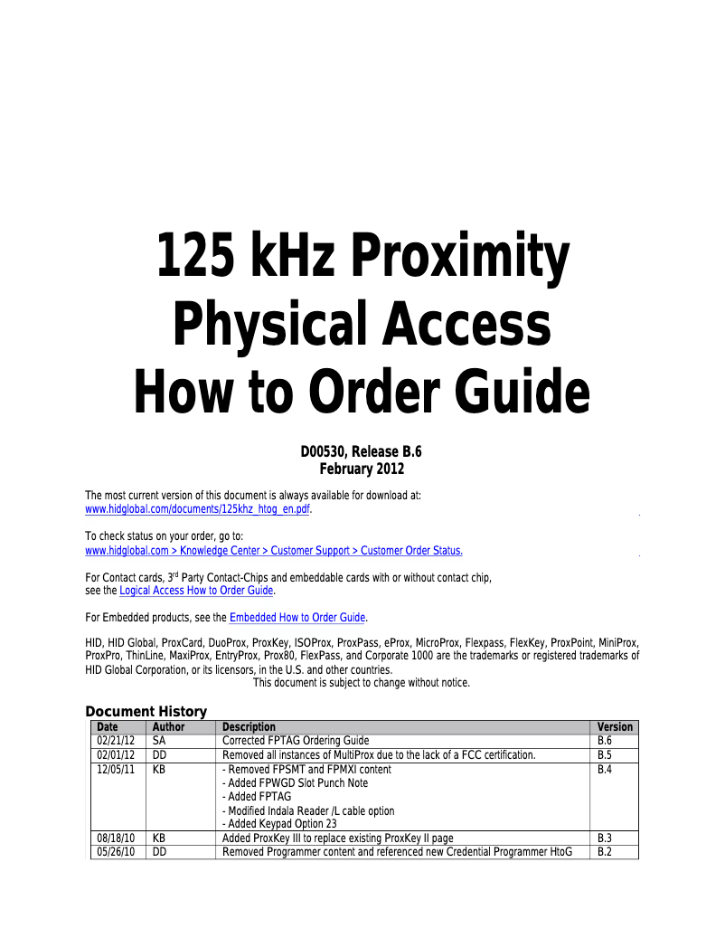 Page 1 of the manual User Manual HID Identity ProxPro 5355