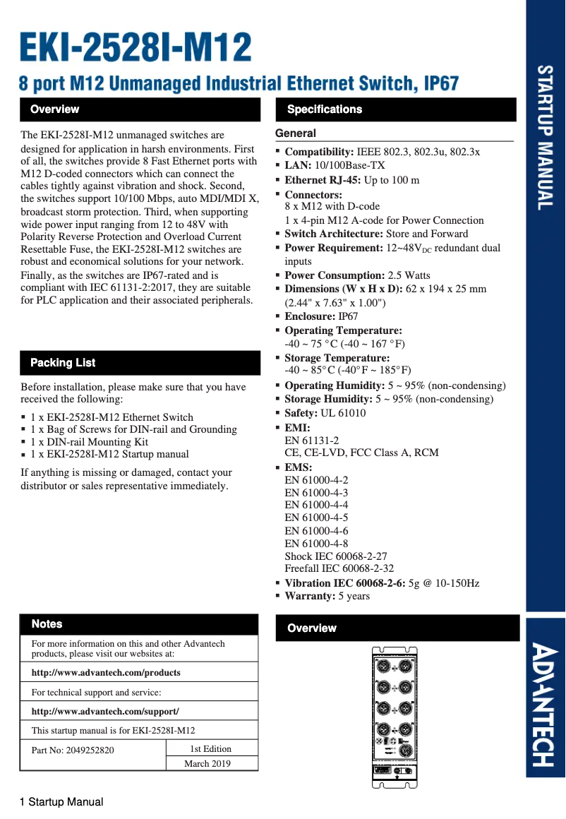 Page n°1 - Manuel utilisateur Advantech EKI-2528I-M12-AE