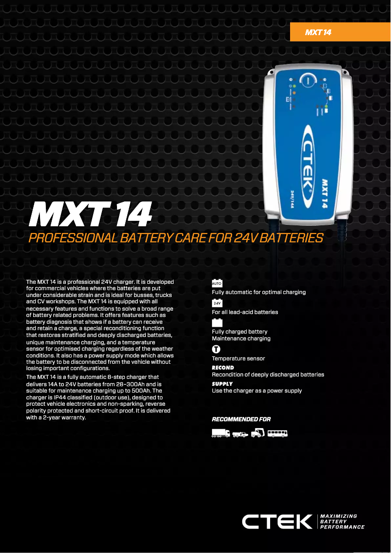 Page 1 of the manual Technical Sheet Ctek MXT 14