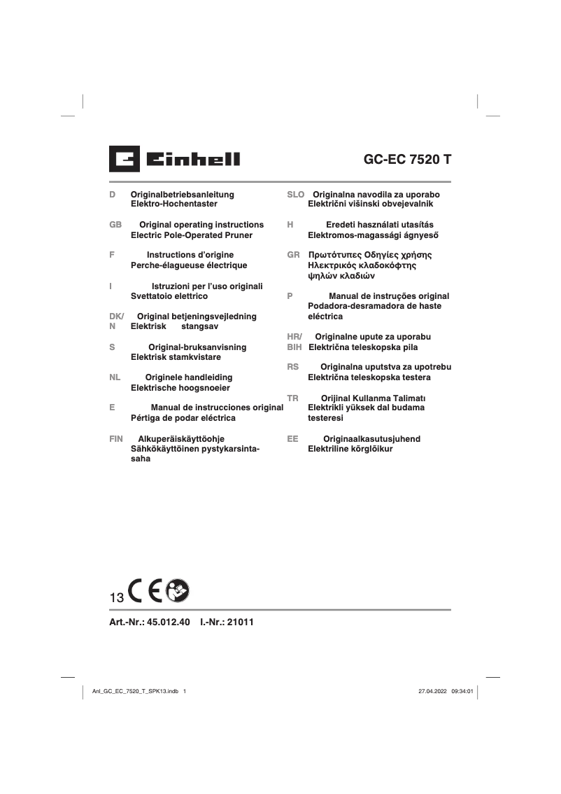 Image de la première page du manuel de l'appareil GC-EC 7520 T