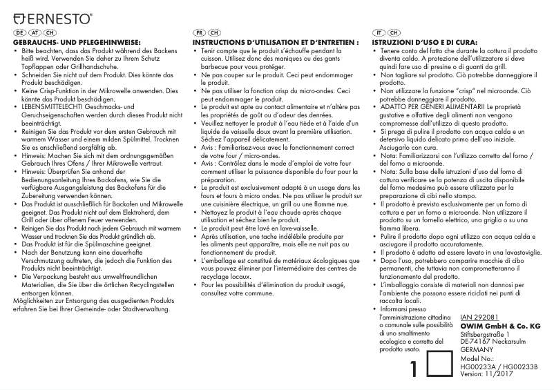 Page n°1 - Manuel utilisateur Ernesto HG00233A