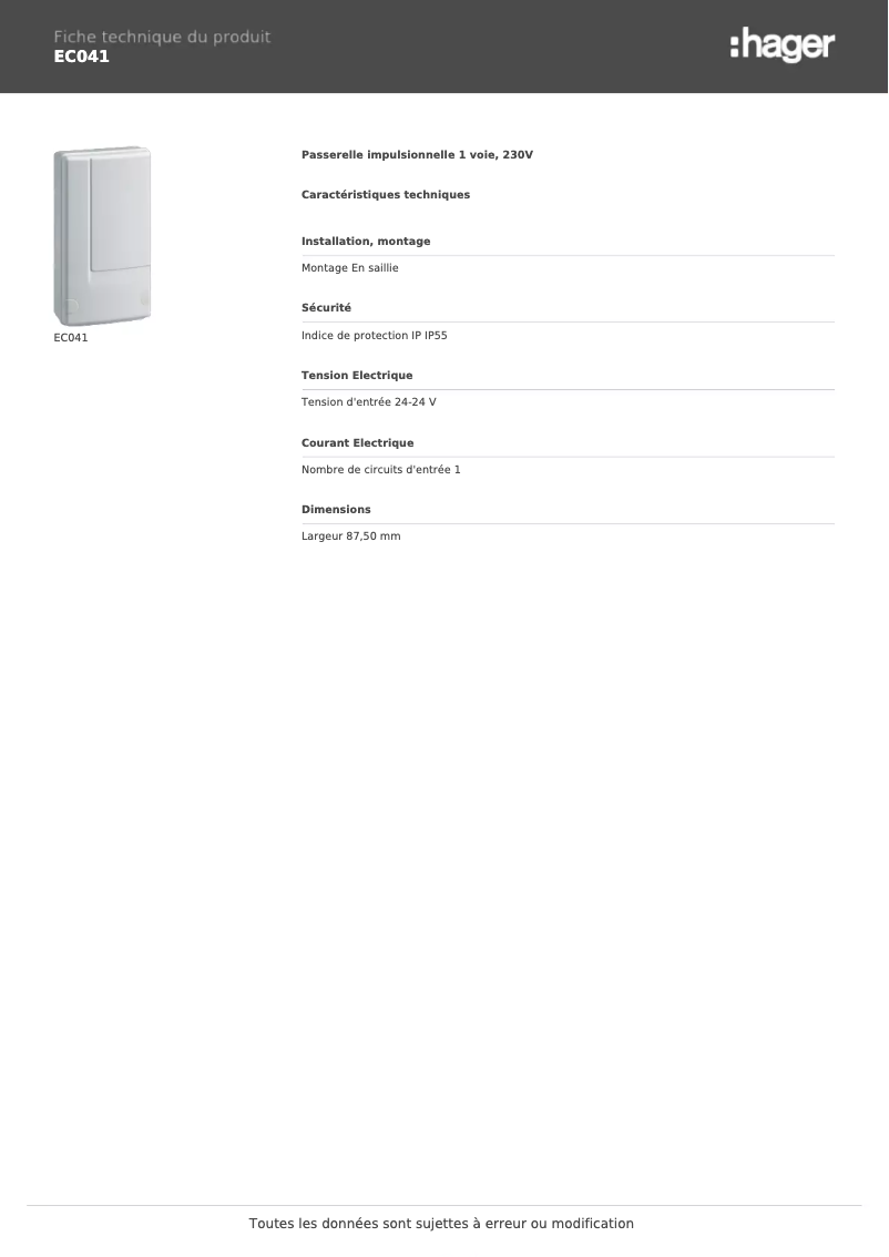 Image de la première page du manuel de l'appareil EC041