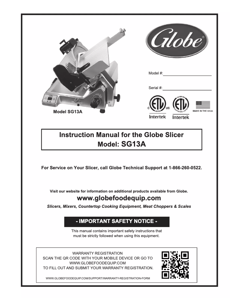 Page n°1 - Manuel utilisateur Globe SG13A-05