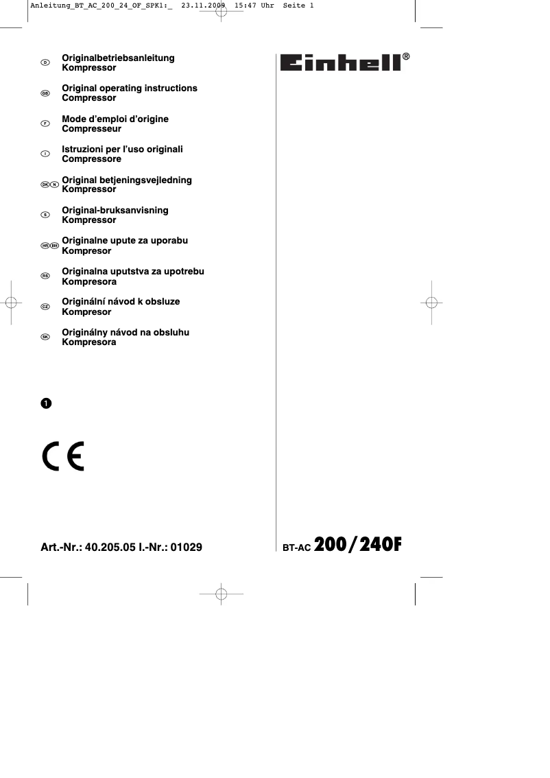 Page n°1 - Mode d'emploi Einhell BT-AC 200/24 OF