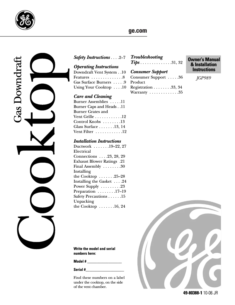 Page 1 of the manual Installation Guide GE Profile JGP989TCWW