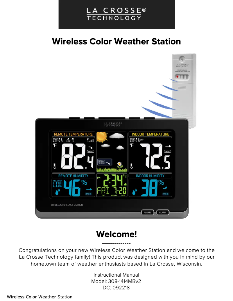 Page n°1 - Manuel utilisateur La Crosse Technology 308-1414MBV3