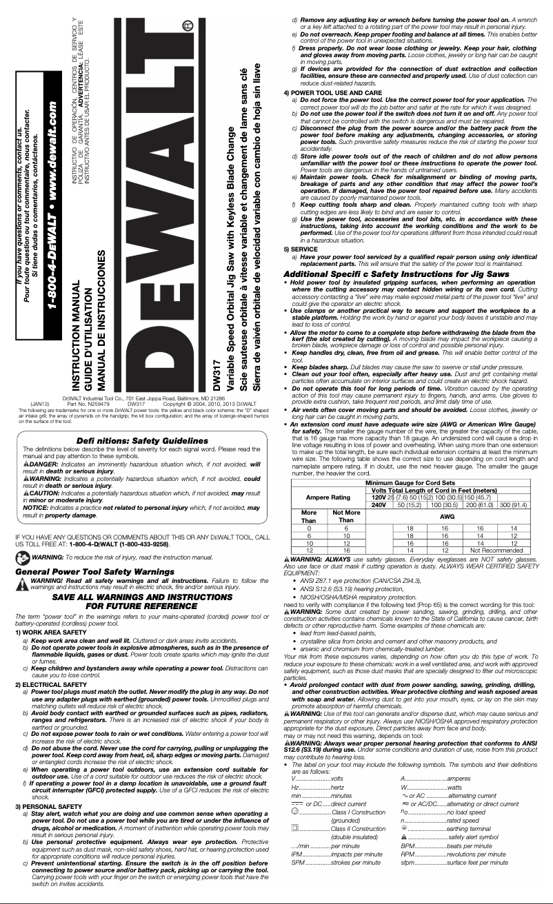 Page n°1 - Manuel utilisateur DeWalt DW317K
