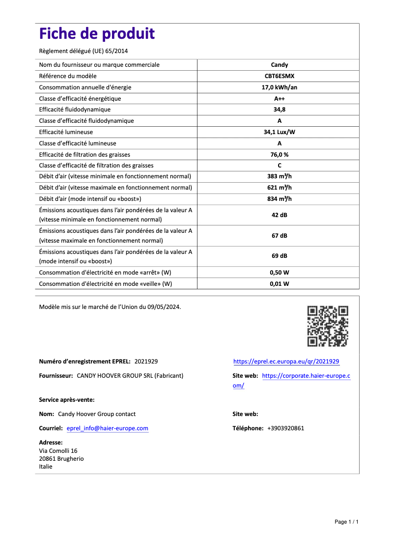 Image de la première page du manuel de l'appareil CBT6ESMX