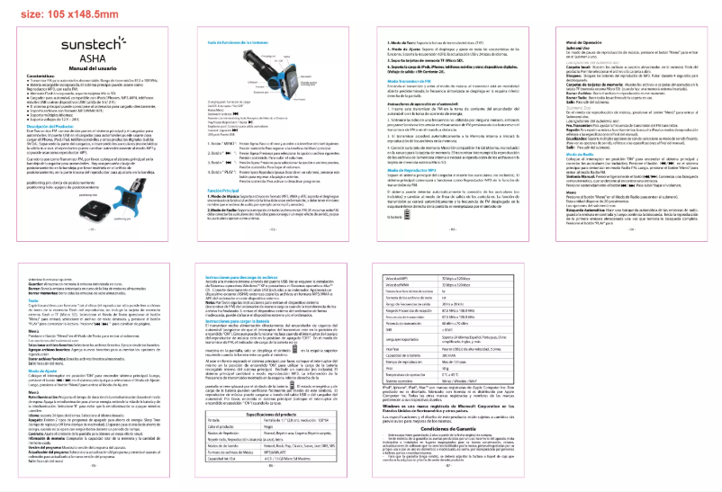 Page 1 de la notice Manuel utilisateur Sunstech Asha