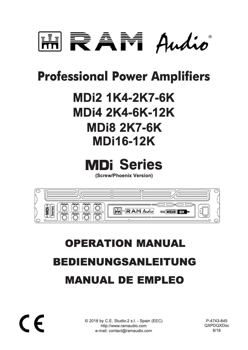 Page 1 de la notice Manuel utilisateur Ram Audio MDi2-1K4 BS/P