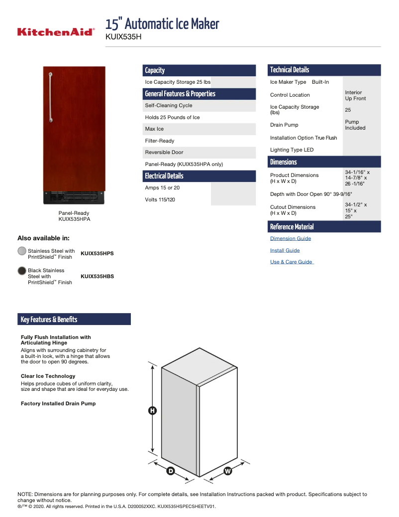 Page n°1 - Fiche technique KitchenAid KUIX535HPA
