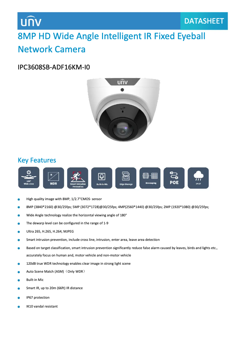 Page n°1 - Fiche technique UniView IPC3608SB-ADF16KM-I0