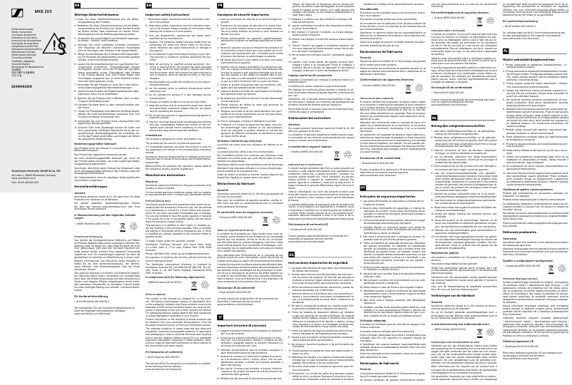 Page n°1 - Instructions de sécurité Sennheiser MKE 200